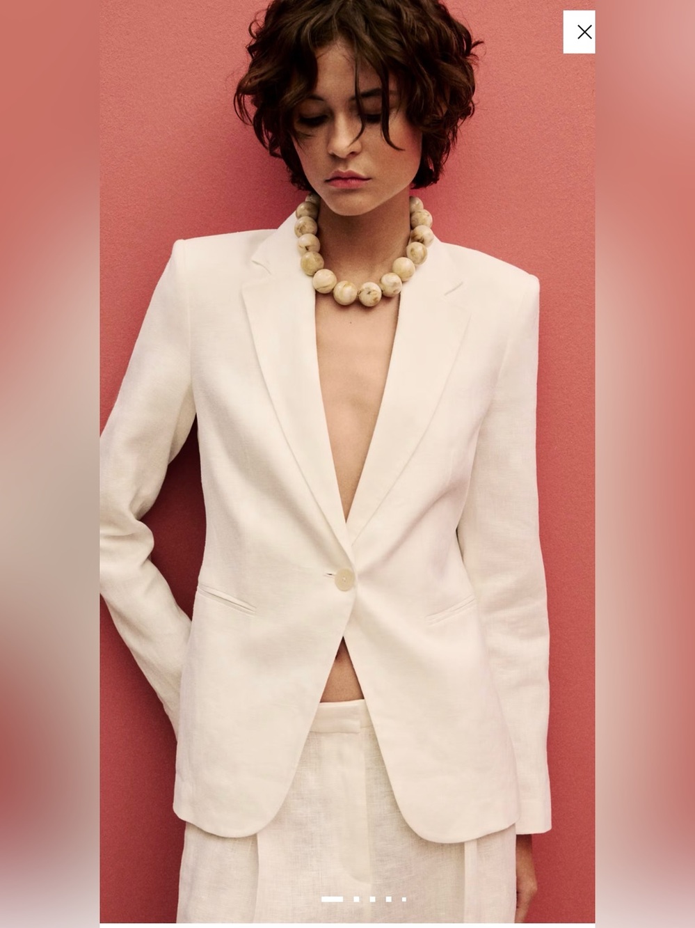 MNG White 100% Linen Suit Jacket Blazer One Button Women’s Size 8 NWT